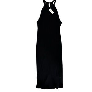 BANANA REPUBLIC‎ Women’s Halter Dress Black Ribbed Knit Tank Racerback Maxi L